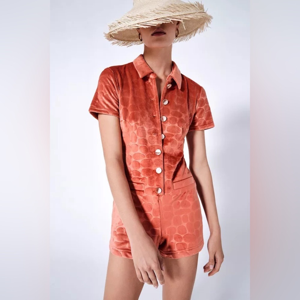 Alexis Coral Velvet Short Jumpsuit